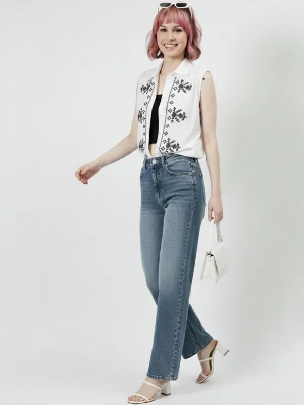 White_Cotton_Black__Embroidered_Bohemian_Shirt_For_Women