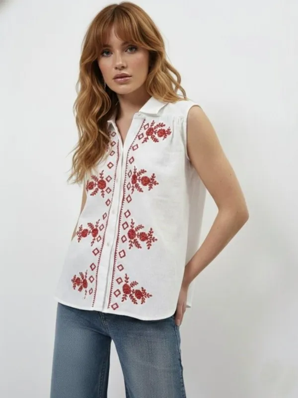 White_Cotton_Red_Embroidered_Bohemian_Shirt_For_Women