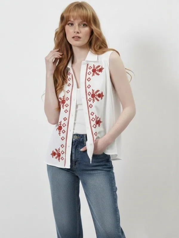 White_Cotton_Red_Embroidered_Bohemian_Shirt_For_Women