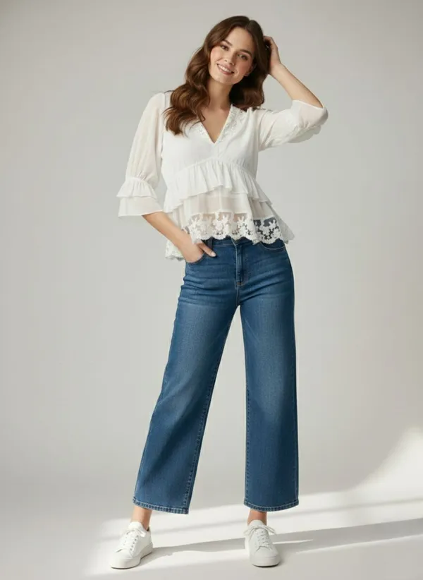 White_Georgette_Lace_Ruffles_Top_For_Women
