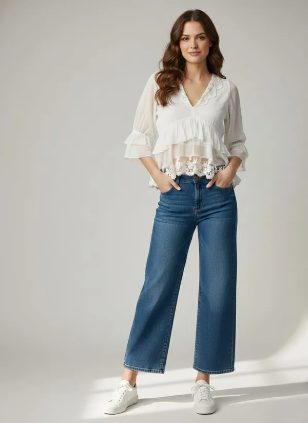 White_Georgette_Lace_Ruffles_Top_For_Women
