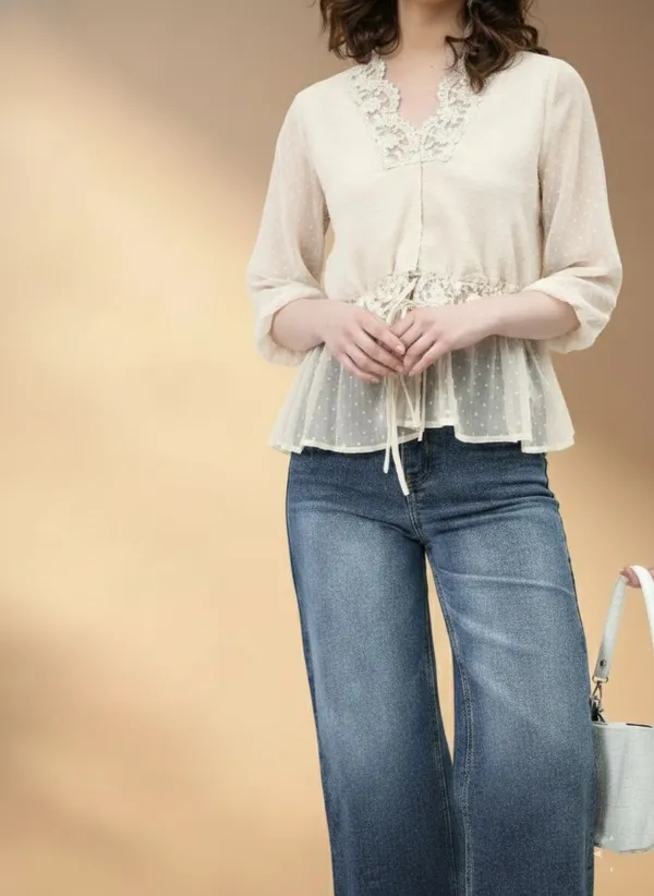 Off-White_Dobby_Chiffon_Lace_Top_For_Women