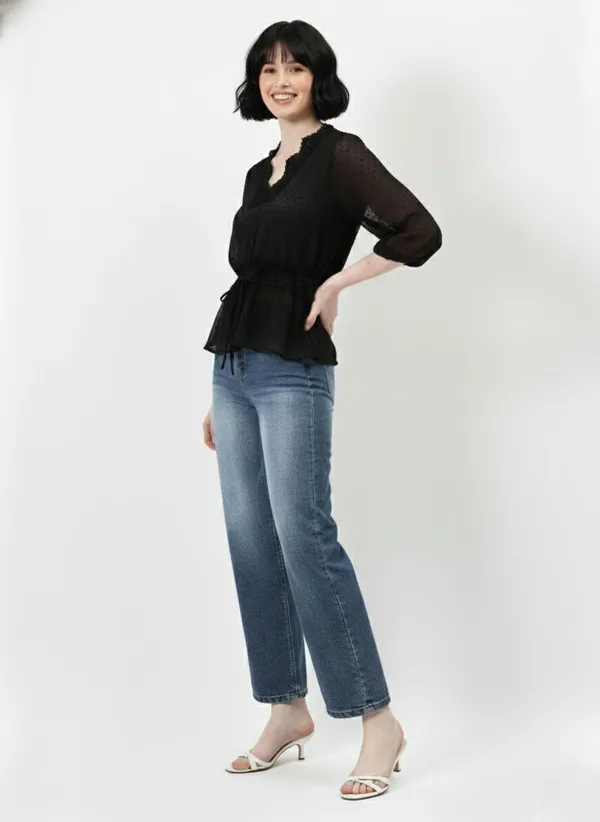 Black_Dobby_Chiffon_Lace_Top_For_Women