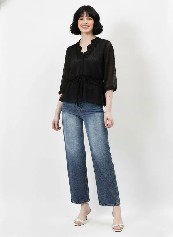 Black_Dobby_Chiffon_Lace_Top_For_Women