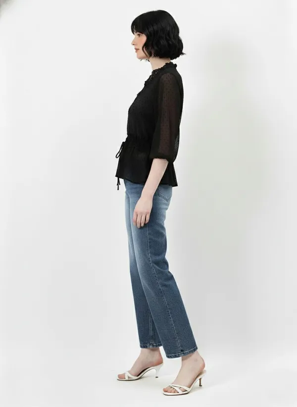 Black_Dobby_Chiffon_Lace_Top_For_Women