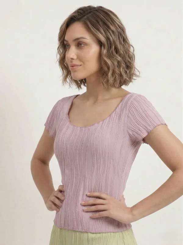 Lavender_Round_Neck_Textured_Top_For_Women