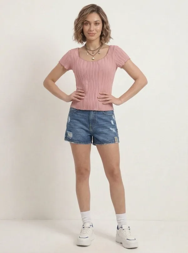 Pink_Round_Neck_Textured_Top_For_Women