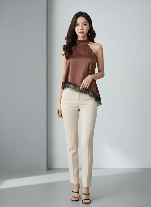Brown_Satin_Lace_Top_For_Women