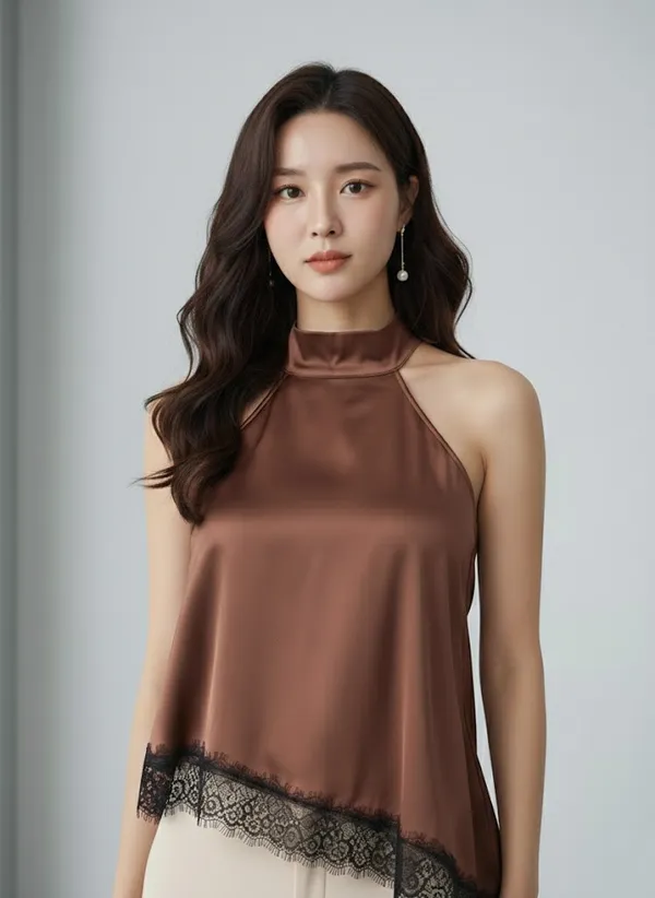 Brown_Satin_Lace_Top_For_Women