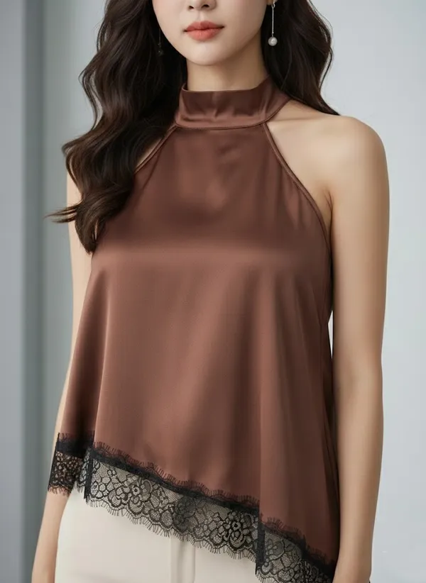 Brown_Satin_Lace_Top_For_Women