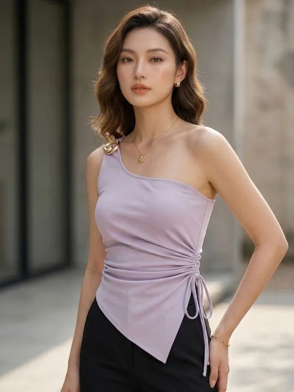 Lavender_Embellished_One-Shoulder_Top