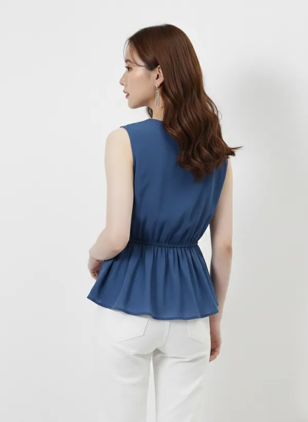 Blue_Embroidered_V-Neck_Peplum_Top_For_Women