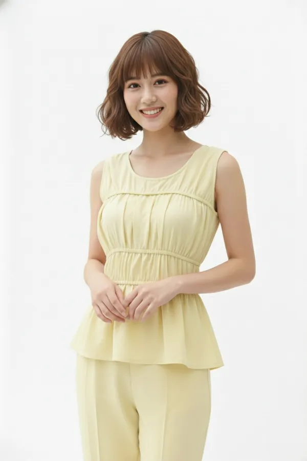 Yellow_Solid_Smocking_Peplum_Top_For_Women
