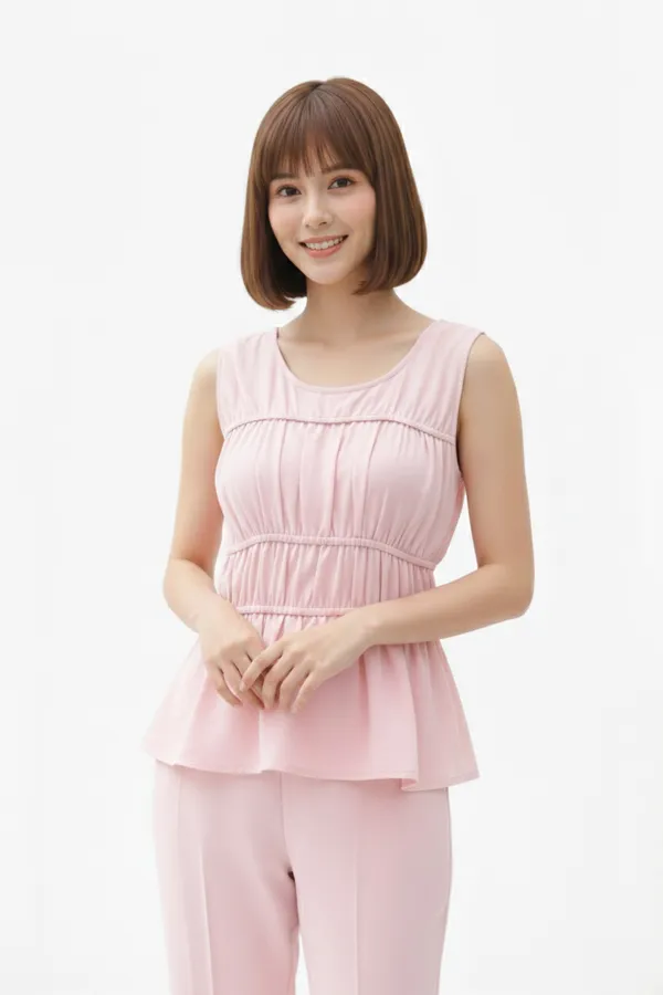 Pink_Solid_Smocking_Peplum_Top_For_Women