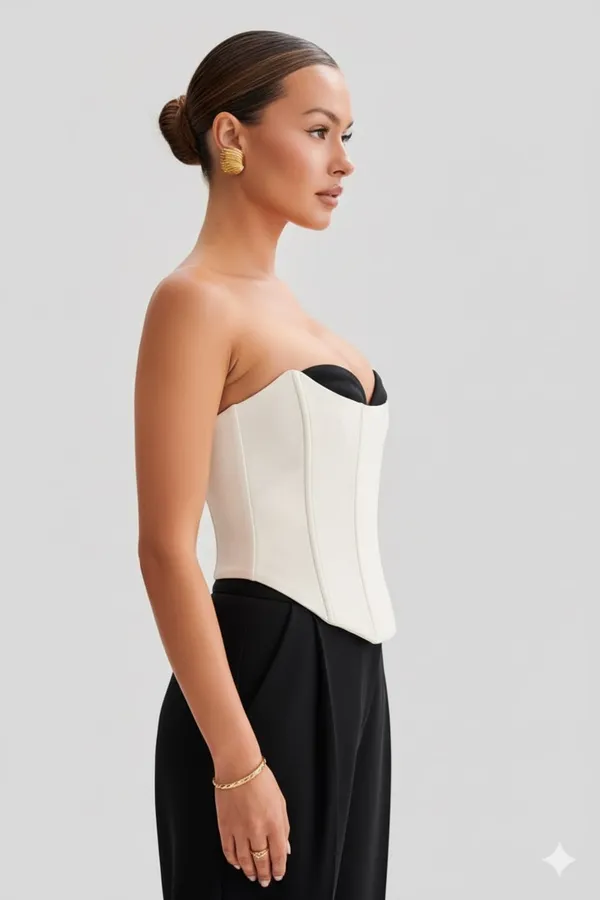 White_Premium_Colorblocked_Top_For_Women