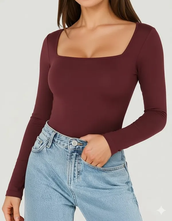 Maroon_Scoop_Neck_Solid_Top_For_Women