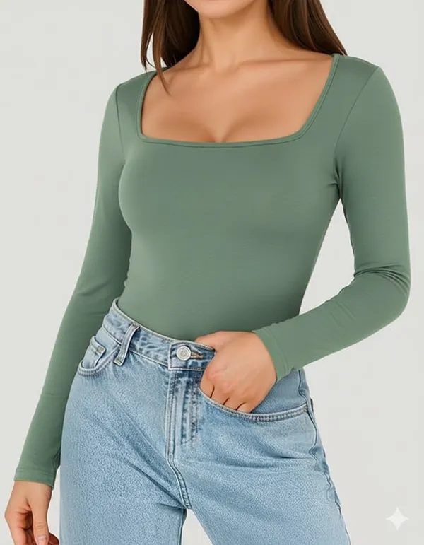Green_Scoop_Neck_Solid_Top_For_Women