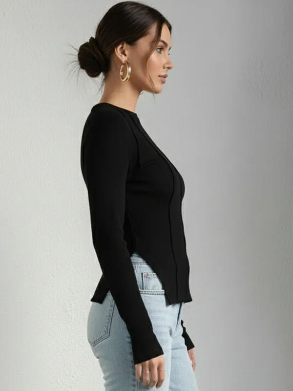 Black_Ribbed_Pin_Tucks_Top_For_Women