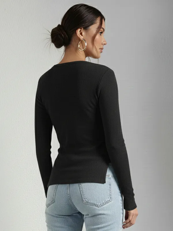 Black_Ribbed_Pin_Tucks_Top_For_Women