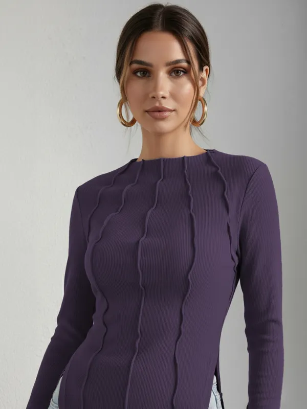 Purple_Ribbed_Pin_Tucks_Top_For_Women