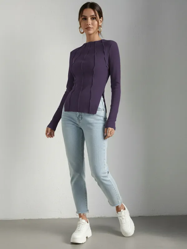 Purple_Ribbed_Pin_Tucks_Top_For_Women
