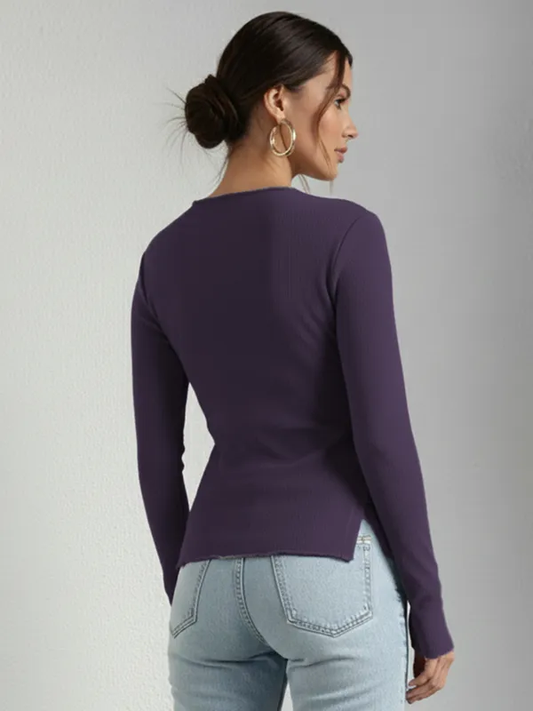 Purple_Ribbed_Pin_Tucks_Top_For_Women
