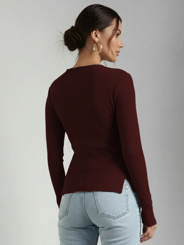 Maroon_Ribbed_Pin_Tucks_Top_For_Women