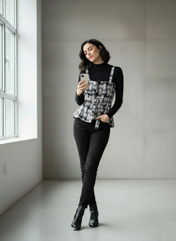Black_&_White_Tweed_Top_For_Women