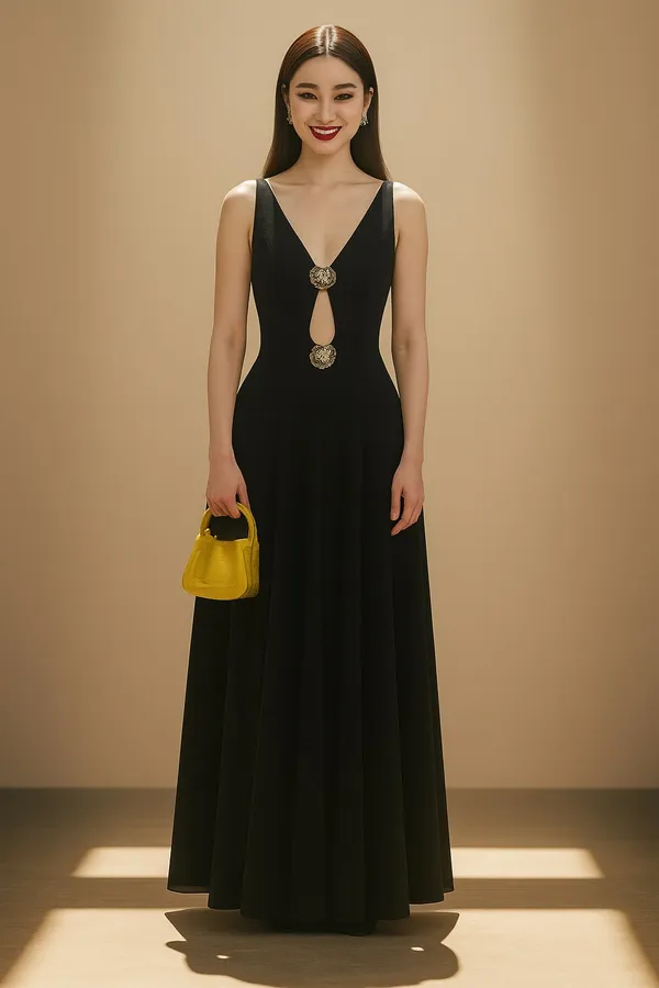 Black_Premium_V-Neck_Cutout_Embellished_Dress_For_Women