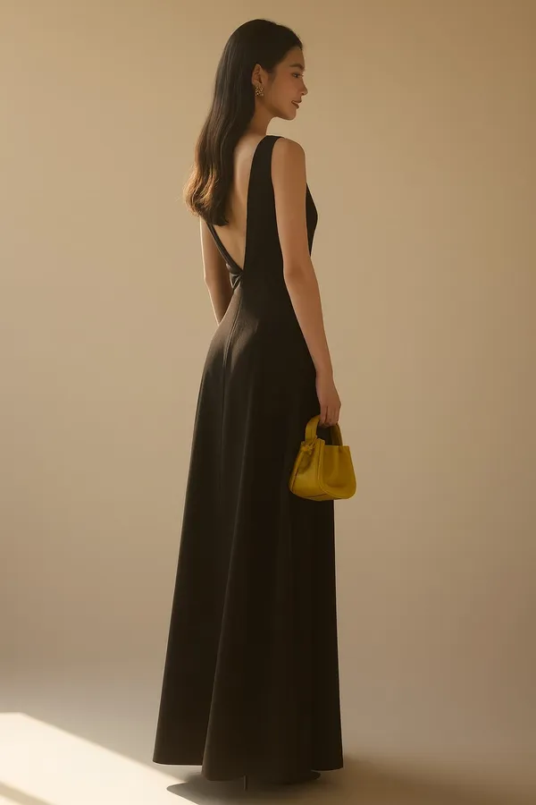 Black_Premium_V-Neck_Cutout_Embellished_Dress_For_Women