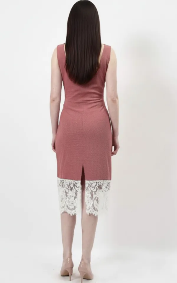 Pink_V-Neck_Lace_Bodycon_Midi_Dress_For_Women