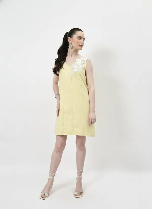 Yellow_Linen_Embriodered_Applique_Dress