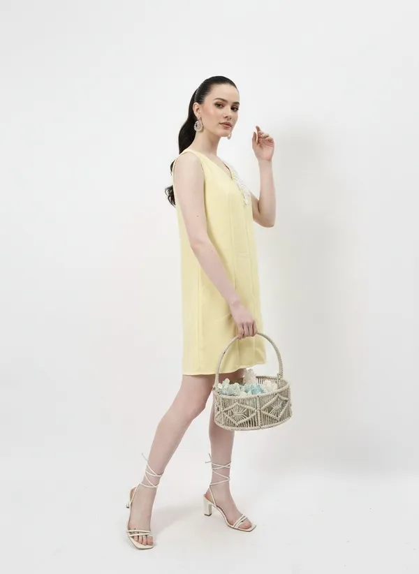 Yellow_Linen_Embriodered_Applique_Dress