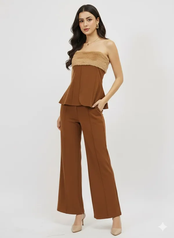 Brown_Premium_Fur_Bandeau_Co-Ord_Set_For_Women