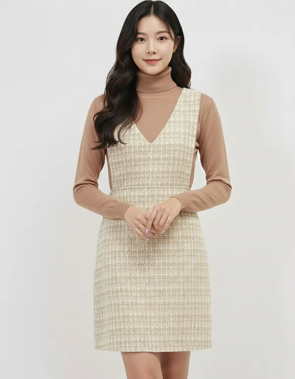 Beige_Checked_Pinafore_Mini_Dress