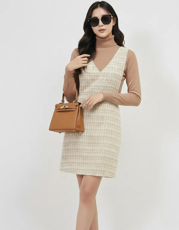 Beige_Checked_Pinafore_Mini_Dress