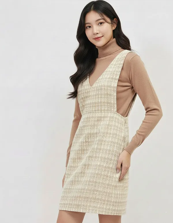 Beige_Checked_Pinafore_Mini_Dress