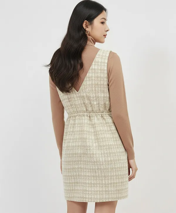 Beige_Checked_Pinafore_Mini_Dress