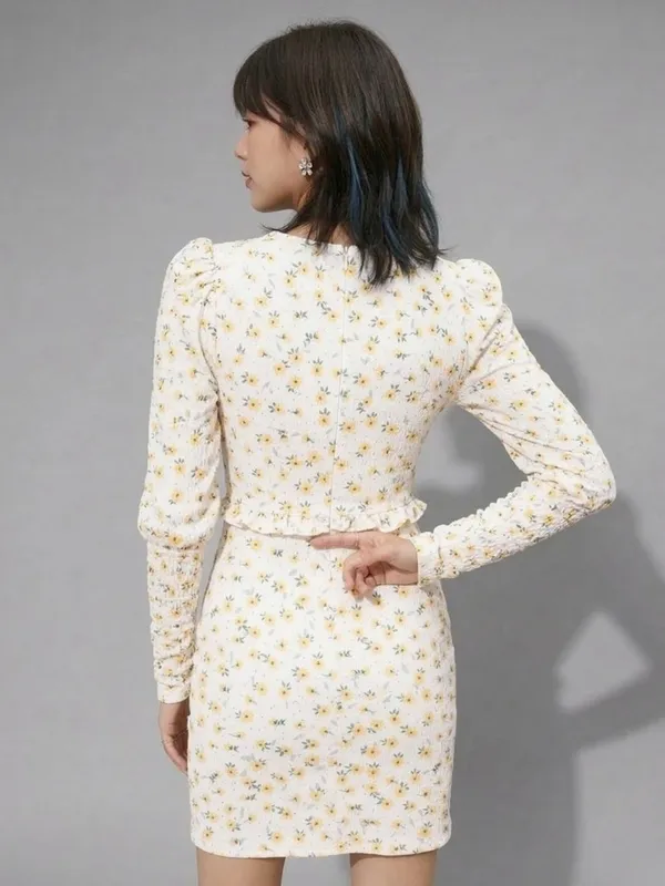 White_Classic_Floral_70S_Mini_Dress_For_Women