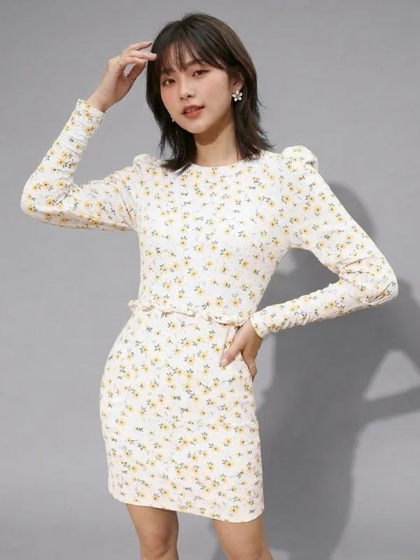 White_Classic_Floral_70S_Mini_Dress_For_Women