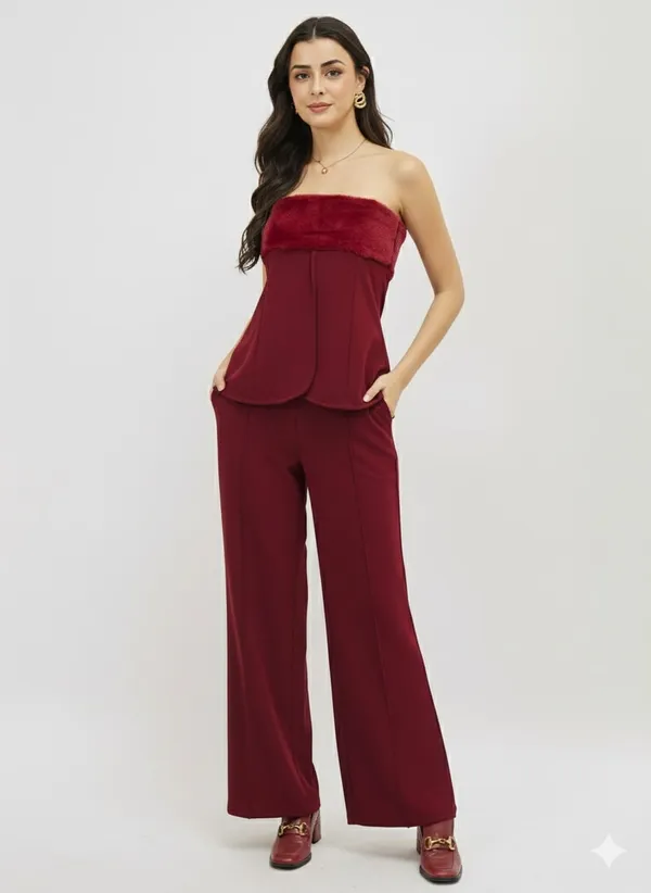 Burgundy_Premium_Fur_Bandeau_Co-Ord_Set_For_Women