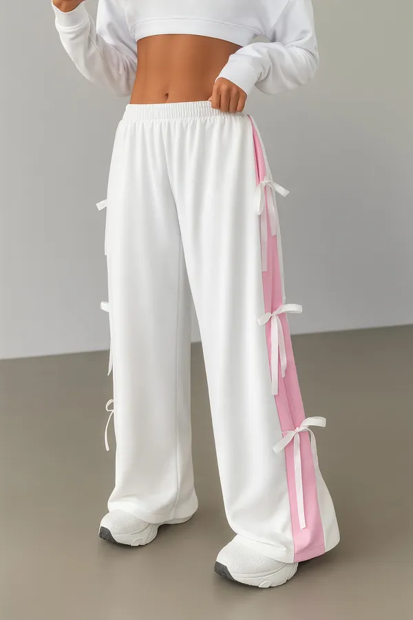 Pink_&_White_Premium_Color-Blocked_Bow_Detail_Trousers_For_Women