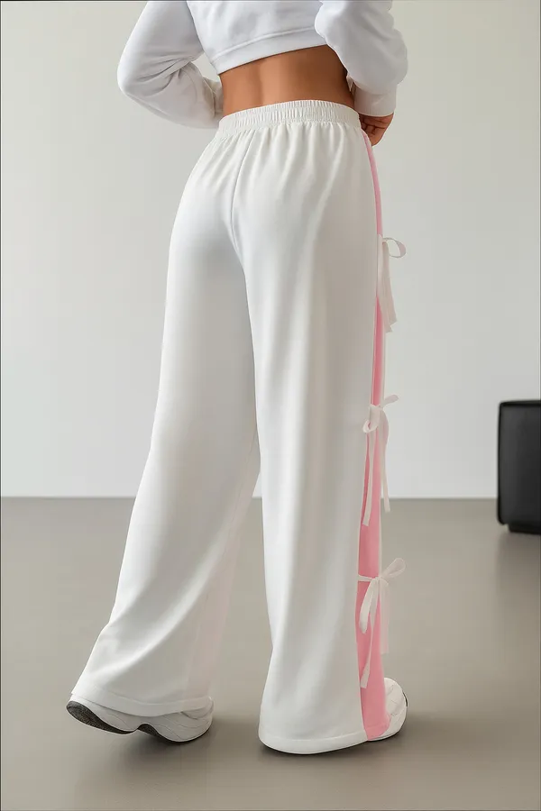 Pink_&_White_Premium_Color-Blocked_Bow_Detail_Trousers_For_Women
