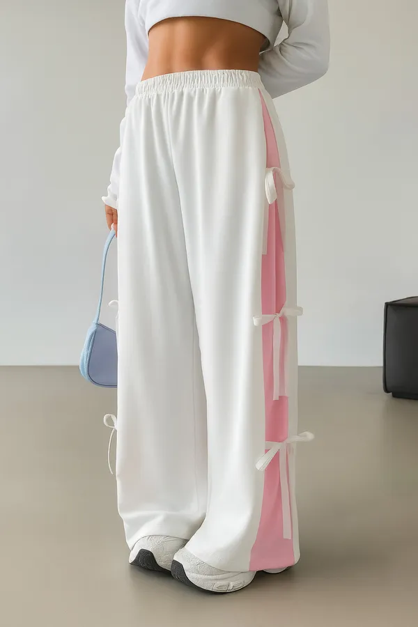 Pink_&_White_Premium_Color-Blocked_Bow_Detail_Trousers_For_Women