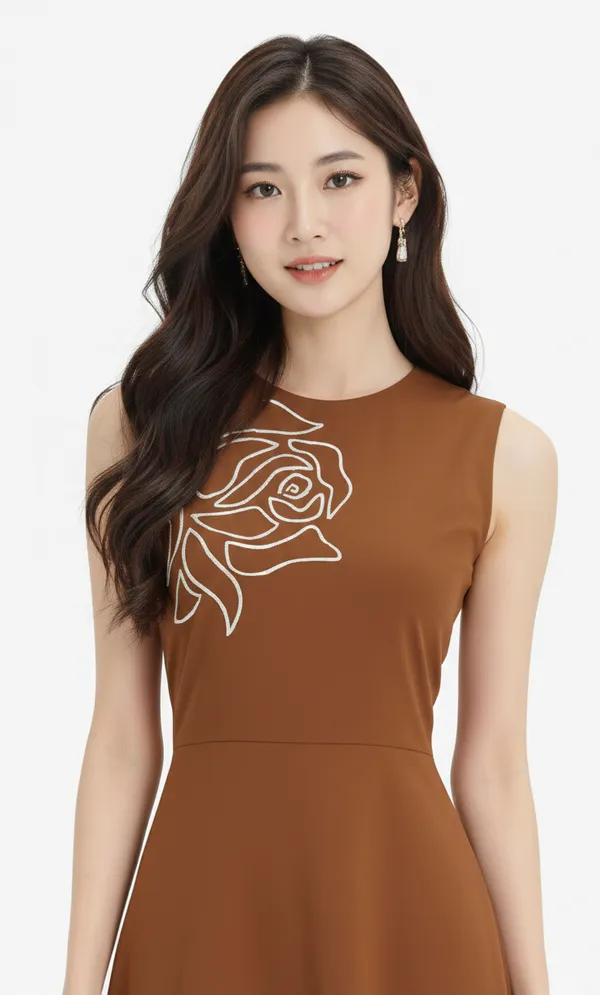 Brown_Embroidered_Asymmetric_Dress