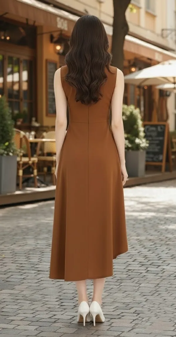 Brown_Embroidered_Asymmetric_Dress
