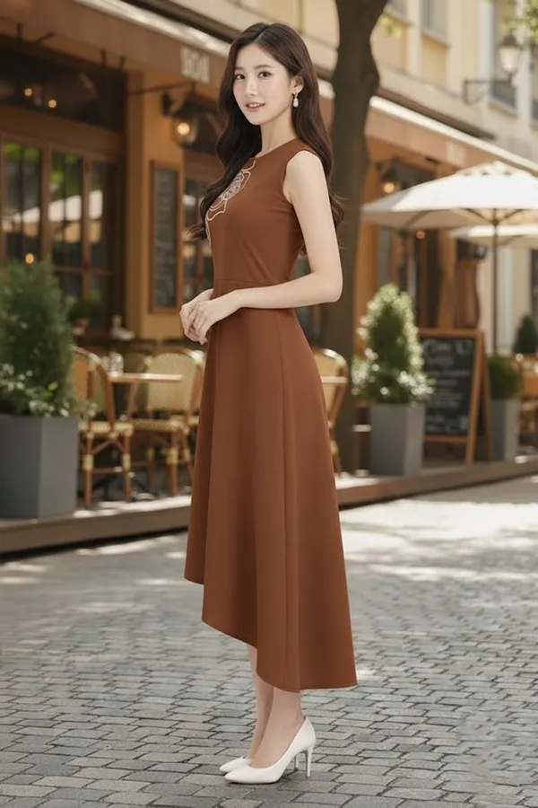 Brown_Embroidered_Asymmetric_Dress