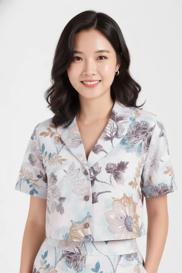 White_Printed_Lapel_Collar_Top_With_Trouser_For_Women