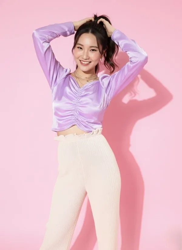 Lavender_Satin_Fitted_Crop_Top_For_Women