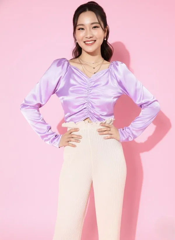 Lavender_Satin_Fitted_Crop_Top_For_Women
